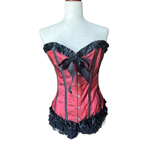 Etsy Other - Corset Bustier Red Black Lace-Up Gothic Burlesque Top Layering Sexy Adjustable L